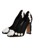 Dolce & Gabbana Black Wool Suede Daisy Heels Pump Shoes