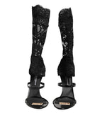 Dolce & Gabbana Black Floral Lace Heels SANDALS Shoes