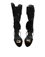 Dolce & Gabbana Black Floral Lace Heels SANDALS Shoes