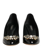 Dolce & Gabbana Black Leather Crystals Heels Pumps Shoes