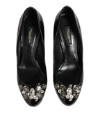 Dolce & Gabbana Black Leather Crystals Heels Pumps Shoes
