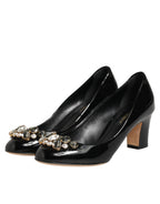 Dolce & Gabbana Black Leather Crystals Heels Pumps Shoes