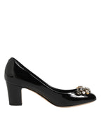Dolce & Gabbana Black Leather Crystals Heels Pumps Shoes