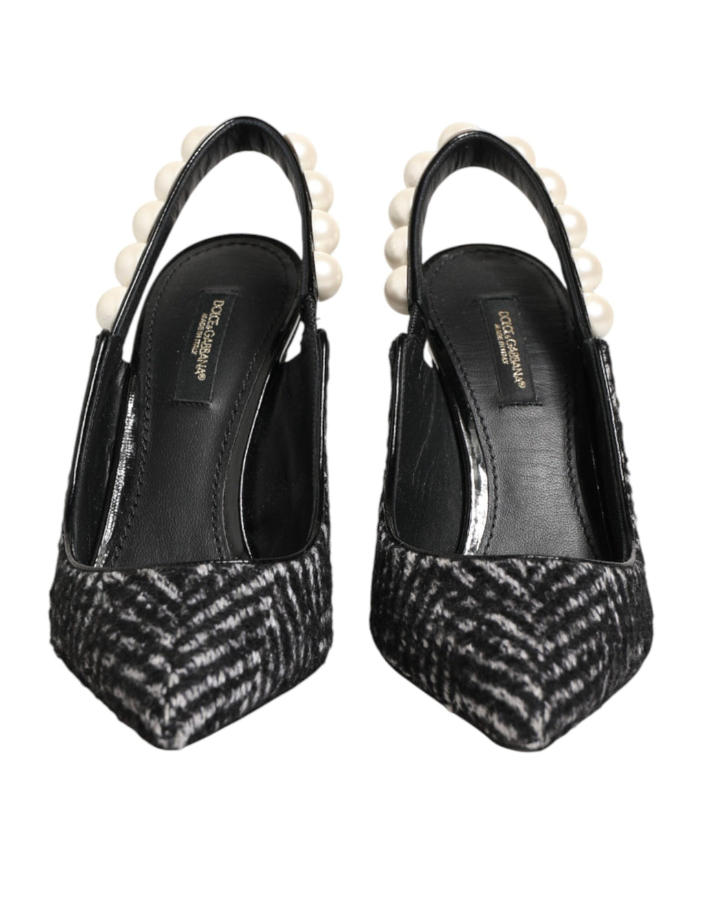 Dolce & Gabbana White Black Chevron Faux Pearl Slingbacks Shoes