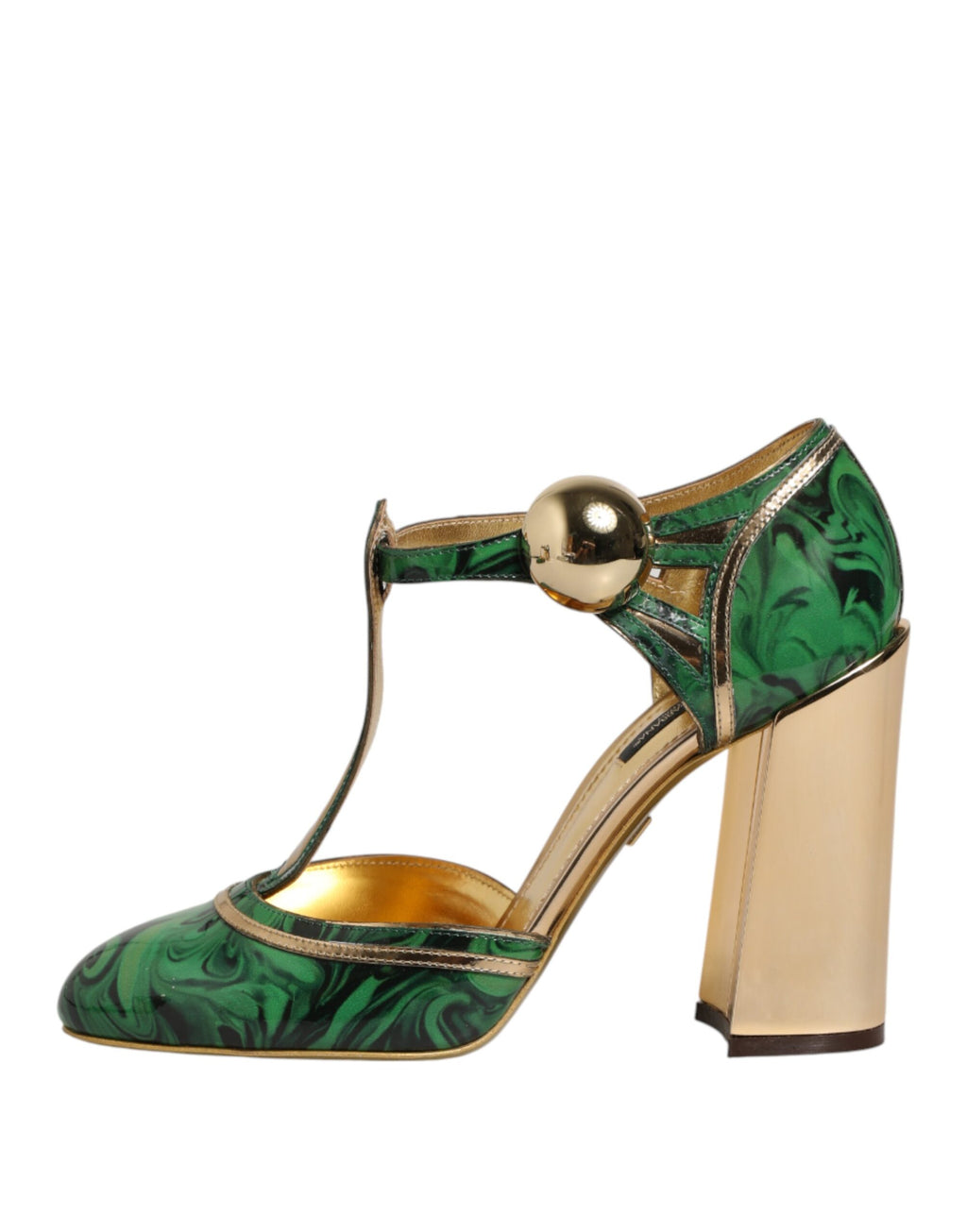 Dolce & Gabbana Green Leather T-STRAPS Heels Sandals Shoes