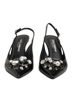 Dolce & Gabbana Black Patent Leather Crystal Slingback Shoes