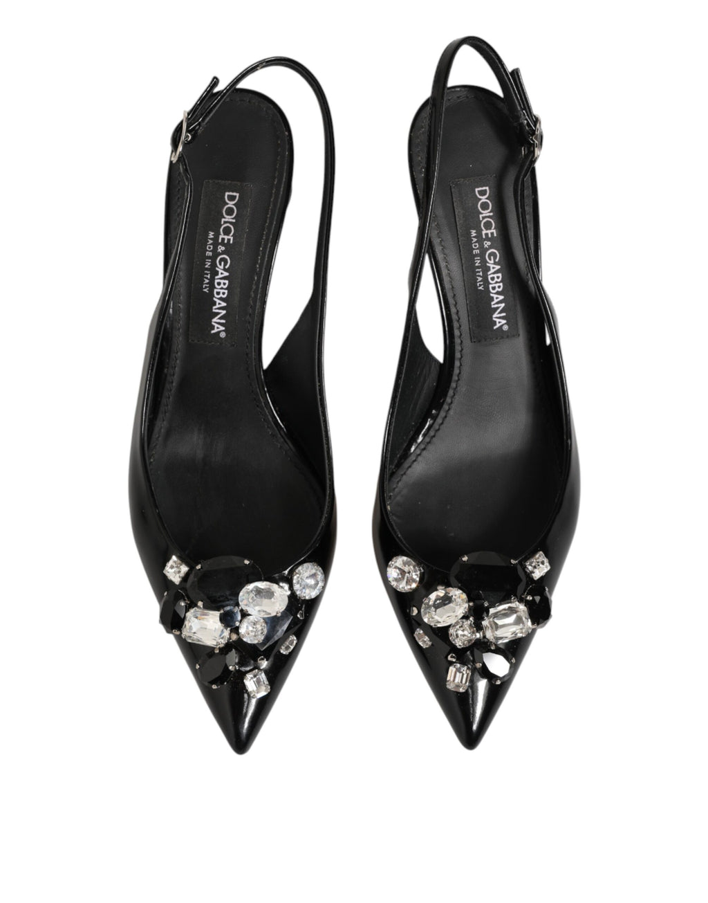 Dolce & Gabbana Black Patent Leather Crystal Slingback Shoes