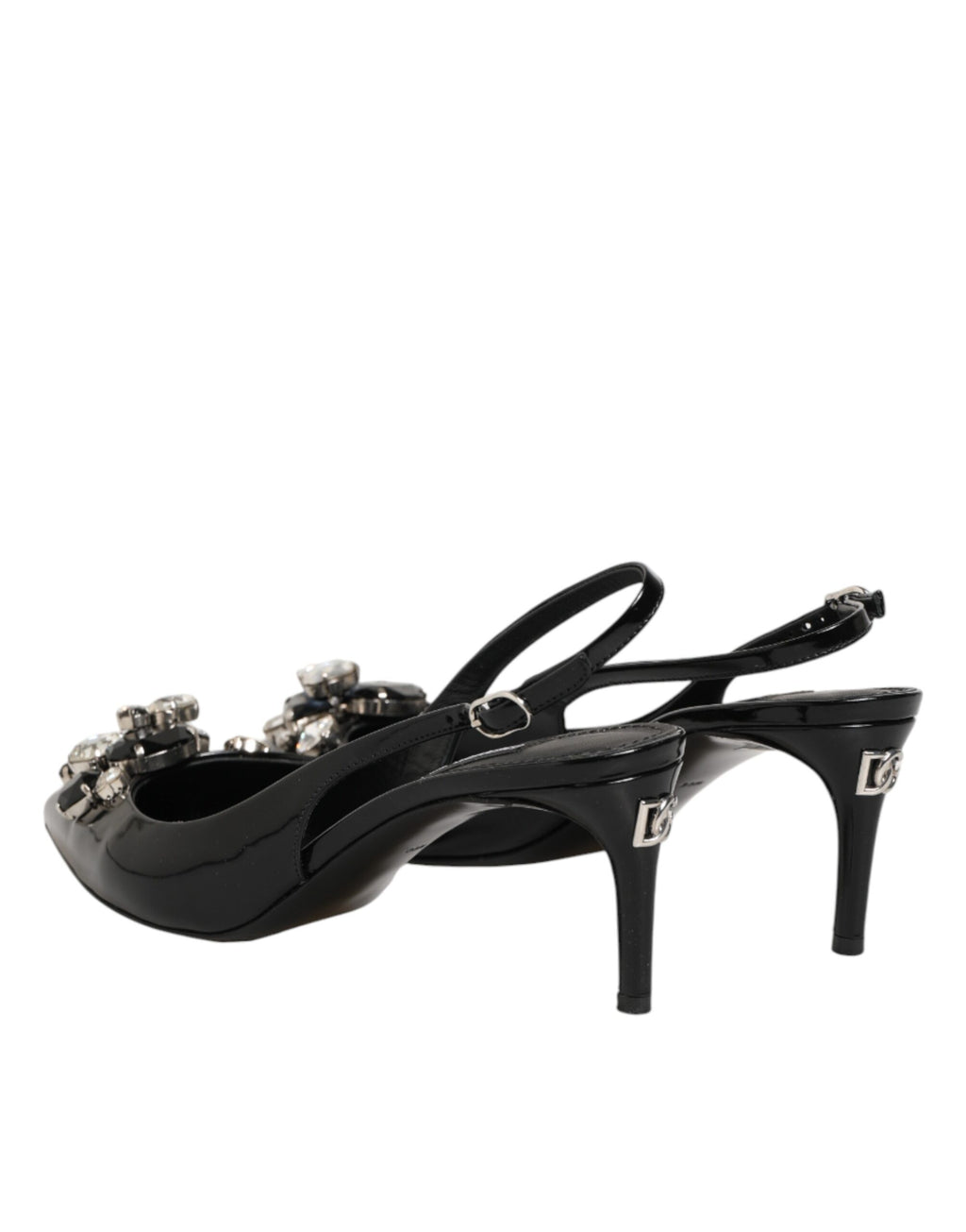Dolce & Gabbana Black Patent Leather Crystal Slingback Shoes