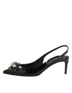 Dolce & Gabbana Black Patent Leather Crystal Slingback Shoes