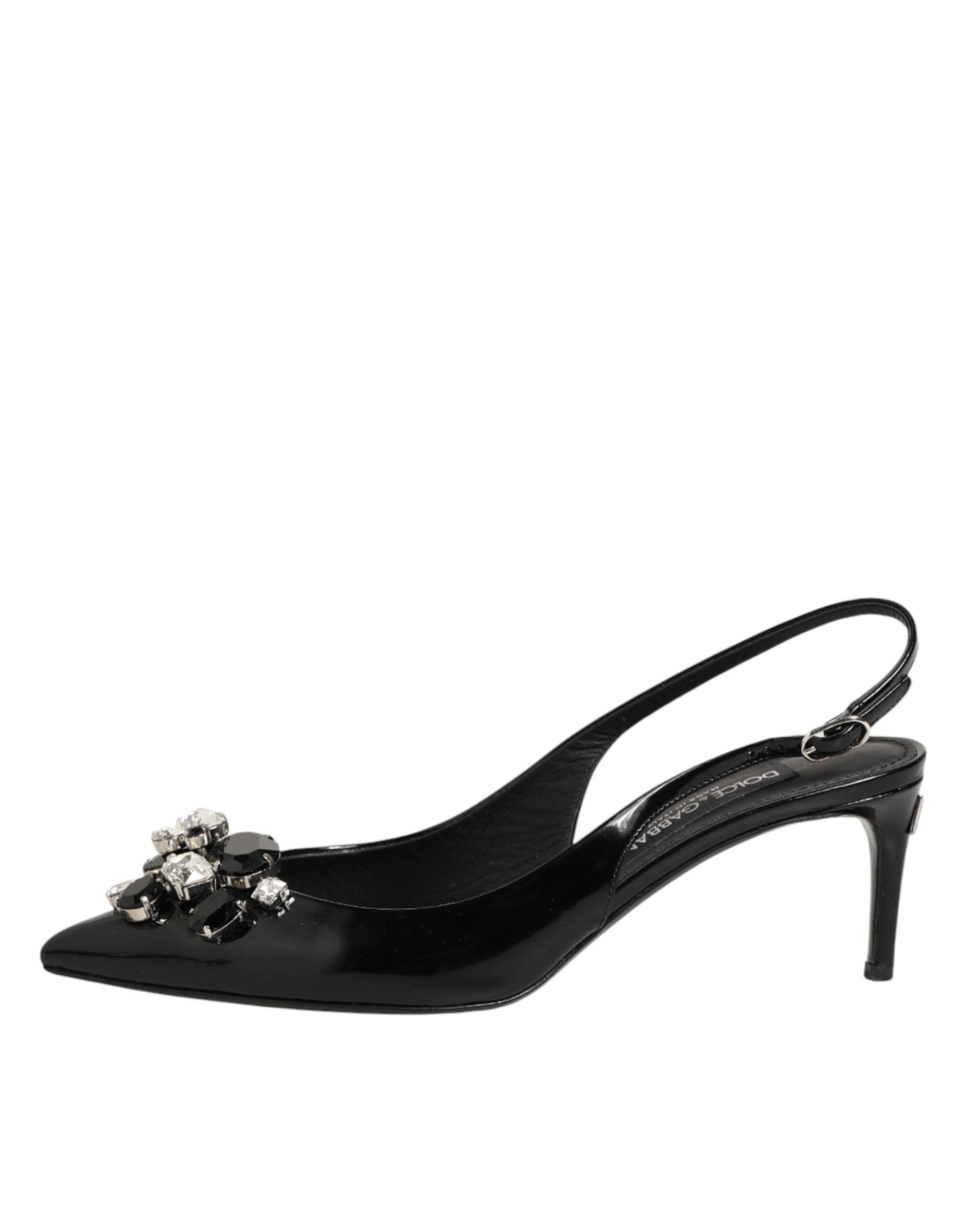 Dolce & Gabbana Black Patent Leather Crystal Slingback Shoes
