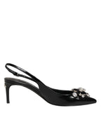 Dolce & Gabbana Black Patent Leather Crystal Slingback Shoes