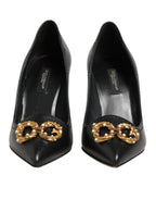 Dolce & Gabbana Black Leather DG Amore Heels Pumps Shoes