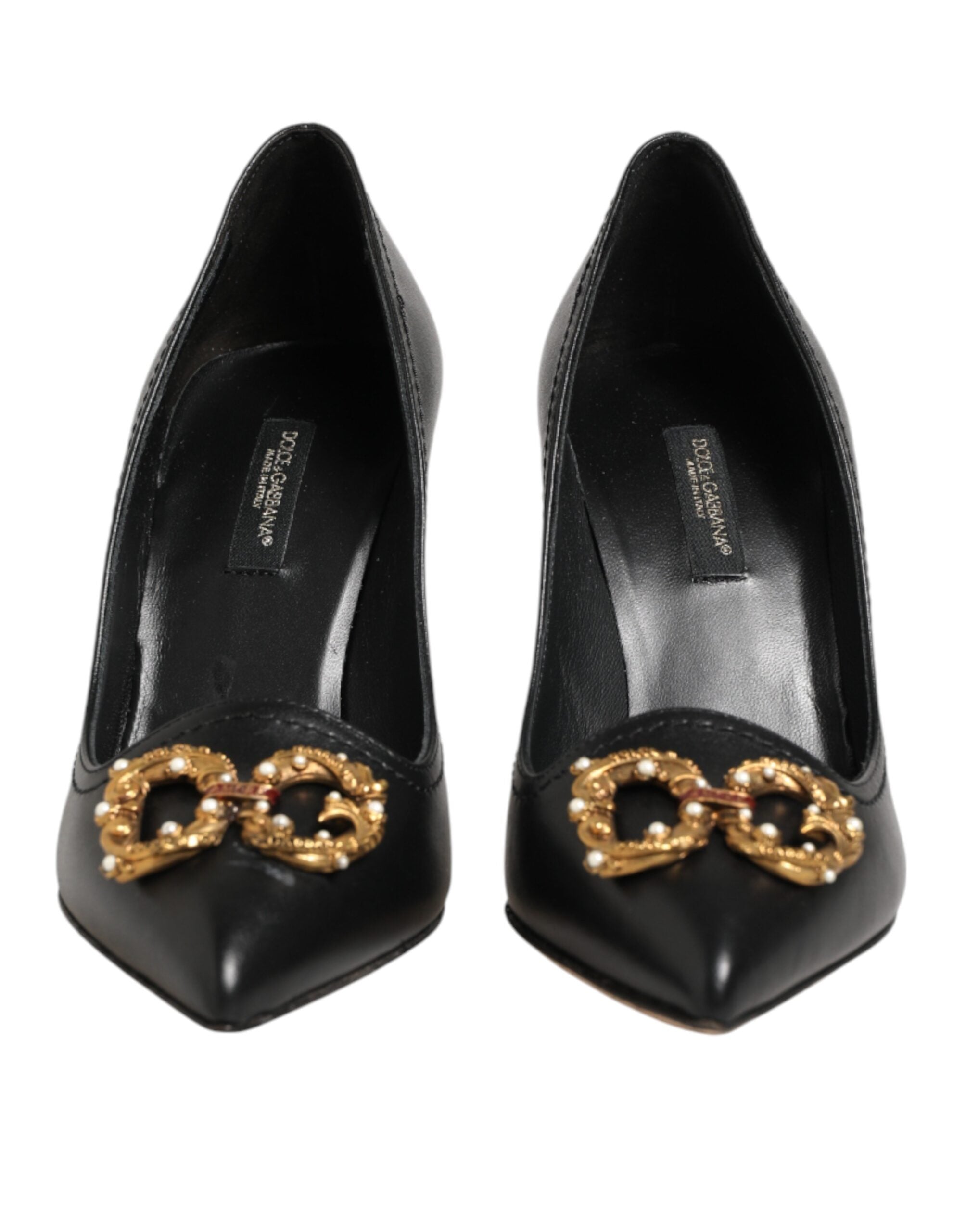 Dolce & Gabbana Black Leather DG Amore Heels Pumps Shoes