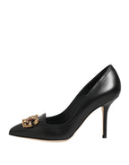 Dolce & Gabbana Black Leather DG Amore Heels Pumps Shoes