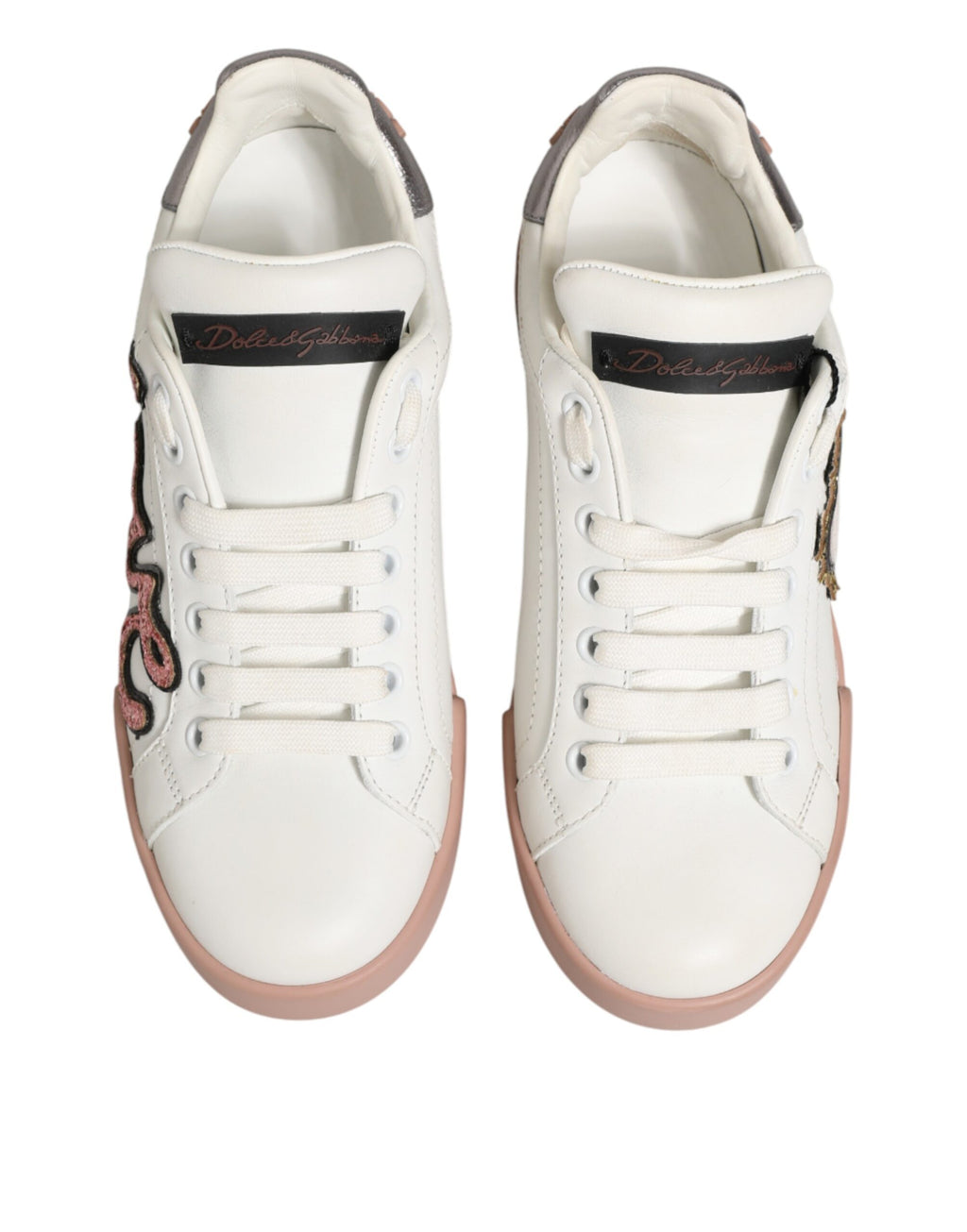 Dolce & Gabbana White Leather Sacred Heart Sneakers Shoes
