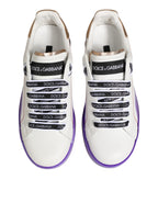 Dolce & Gabbana White Purple Leather Low Top Sneaker Shoes