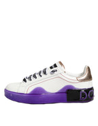 Dolce & Gabbana White Purple Leather Low Top Sneaker Shoes