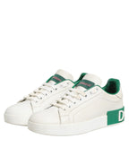 Dolce & Gabbana White Green Leather Low Top Sneakers Shoes