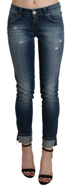 Acht Cotton Blue Washed Low Waist Skinny Cropped Jeans