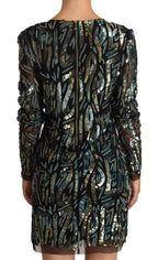Patrizia Pepe Sheath Multicolor Sequin Long Sleeves Mini Dress