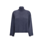 Brunello Cucinelli Blue Fleece Wool Turtleneck