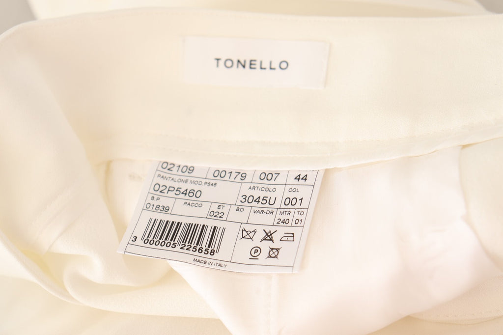 Tonello White High Waist Pleated Straight Formal Trouser Pants