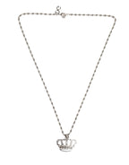 Dolce & Gabbana Silver Tone Brass Chain Crown Crystal Pendant  Necklace