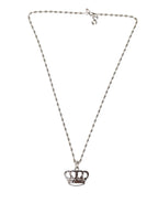 Dolce & Gabbana Silver Tone Brass Chain Crown Crystal Pendant  Necklace