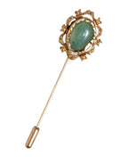Dolce & Gabbana Gold Tone Green Stone Antique Men Accessory Brooch Pin