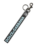 Dolce & Gabbana Black Blue Logo Polyester Brass Holder Keychain Keyring