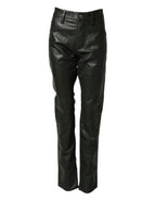 Dsquared² Black Full Grain Leather Mid Waist Trouser Pants