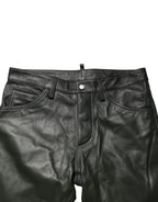Dsquared² Black Full Grain Leather Mid Waist Trouser Pants