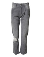 CYCLE Gray Tattered Mid Waist Men Straight Denim Trouser Jeans