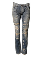 Dolce & Gabbana Blue Tattered Men Skinny Denim Trouser Jeans