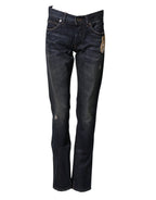 Dolce & Gabbana Dark Blue Watch GOLD Men Skinny Denim Jeans