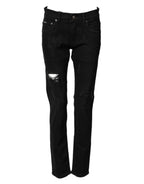 Dolce & Gabbana Black Tattered Cotton Men Skinny Denim Jeans