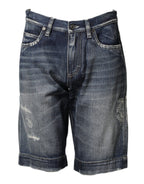 Dolce & Gabbana Blue Cotton Distressed Denim Bermuda Shorts