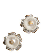 Dolce & Gabbana Gold Tone Maxi Faux Pearl Floral Clip-on Jewelry Earrings