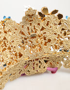 Dolce & Gabbana Gold Brass Crystal Floral Hortensia Crown Headband Tiara