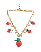 Dolce & Gabbana Gold Brass FRUIT Pendants Flowers Crystal Logo Necklace