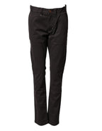 Sun68 Dark Brown Cotton Stretch Straight Mid Waist Trouser Pants