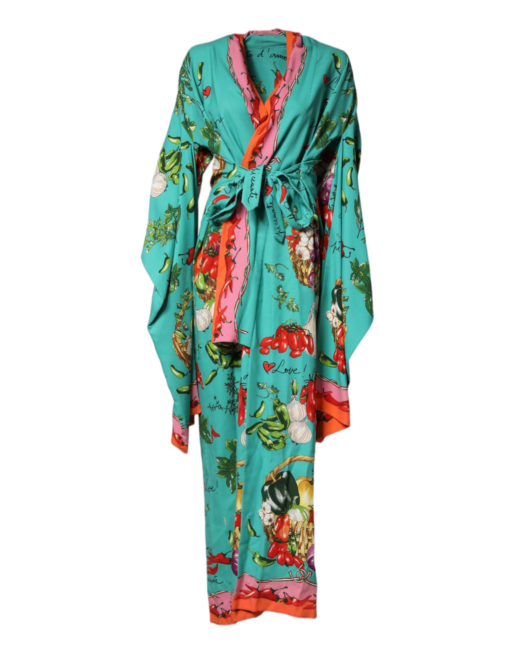 Dolce & Gabbana Green Printed Long Sleeve Wrap Coat Dress