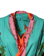 Dolce & Gabbana Green Printed Long Sleeve Wrap Coat Dress