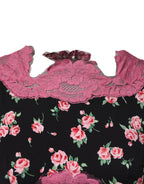 Dolce & Gabbana Black Pink Floral Lace Silk Sheath Dress