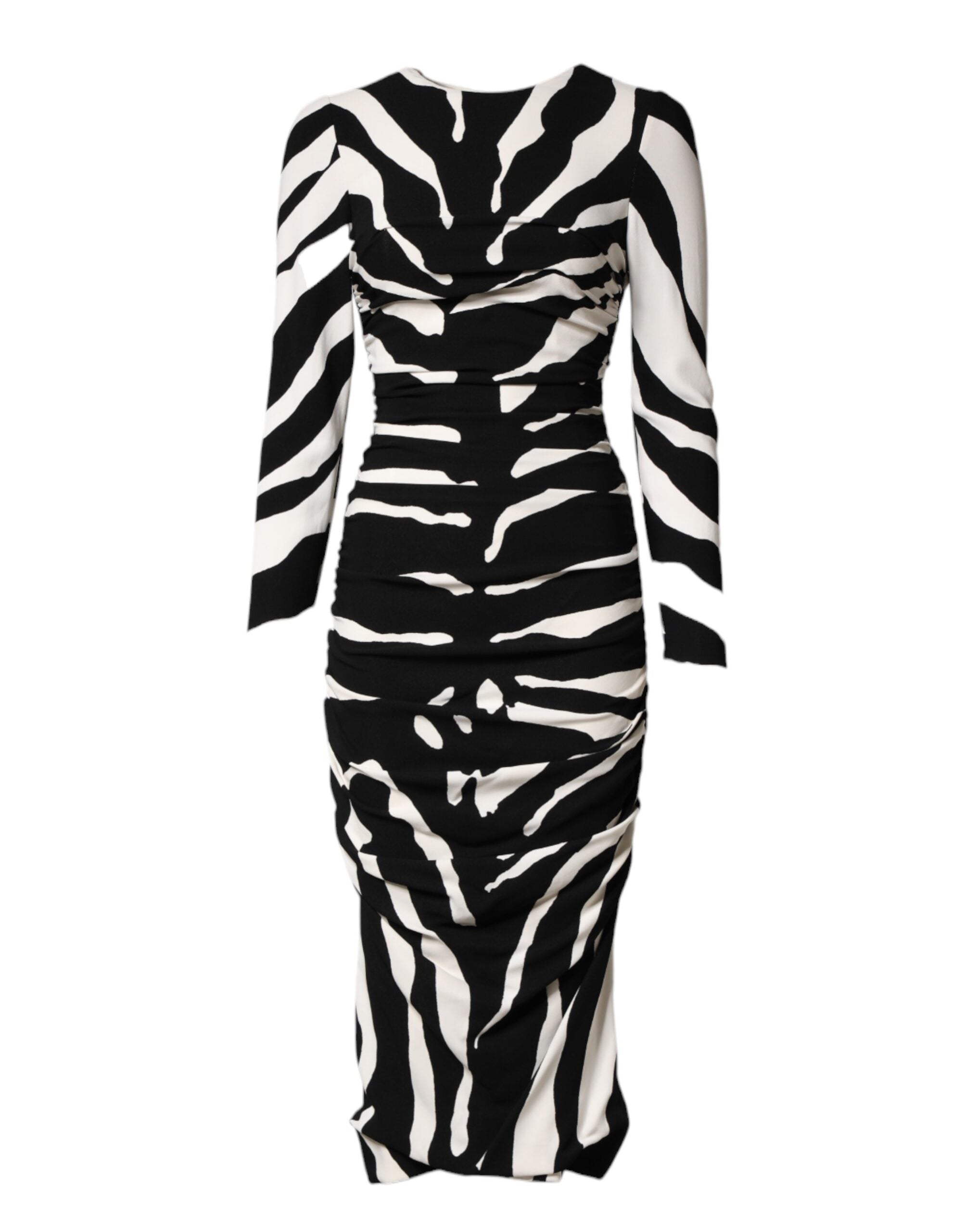 Dolce & Gabbana Black White Zebra Viscose Sheath Midi Dress