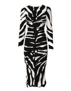 Dolce & Gabbana Black White Zebra Viscose Sheath Midi Dress