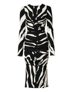 Dolce & Gabbana Black White Zebra Viscose Sheath Midi Dress