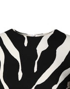 Dolce & Gabbana Black White Zebra Viscose Sheath Midi Dress