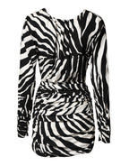 Dolce & Gabbana Black White Zebra Silk Sheath Mini Dress