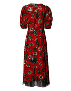 Dolce & Gabbana Red Floral Print Nylon A-line Midi Dress